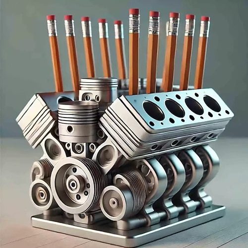  V8 Engine Pen Holder for Desk, Cool Desk Organizer for Men, Unique Mechanical Engine Decor, Pencil Holder, Gift for Men, Office or Home Decoration