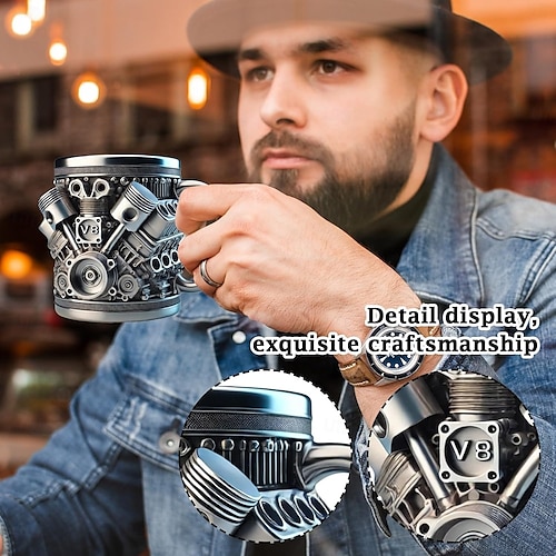  Engines Stainless Steel Mug, Creative Resin and Stainless Steel Coffee Cup, Unique Personality Drinkware, Stylish Whiskey Glass, Perfect Gift and Decorative Figurine for Home and Office