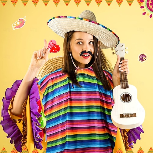 Mexikanisches Kostüm-Set – Sombrero Mit Maracas & Fase – Für Senorita, Mariachi & Co. Mexikanisches Kostüm-Set – Sombrero Mit Maracas & Fase – Für Senorita, Mariachi & Co.