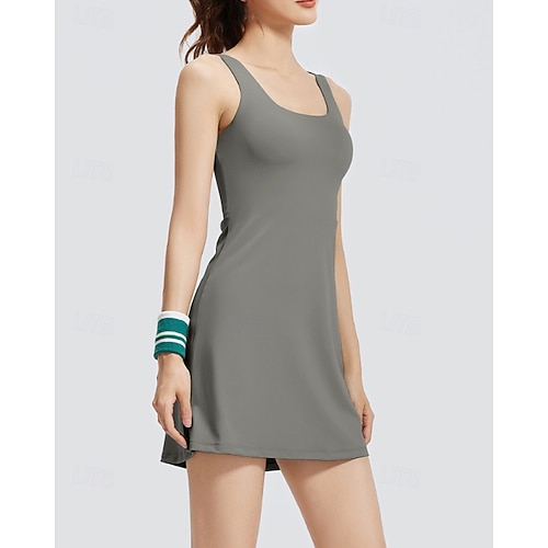 Women's Solid Colored Tennis Dress with Built in Shorts and Bra Sports Dress Sleeveless Breathable Tennis Golf Pickleball Square Neck Dress Black White Grey Tennis Clothing 2026 - CAD $33.99 Women's Solid Colored Tennis Dress with Built in Shorts and Bra Sports Dress Sleeveless Breathable Tennis Golf Pickleball Square Neck Dress Black White Grey Tennis Clothing 2026 - CAD $33.99