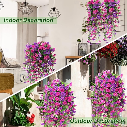  5 fiori artificiali di ipomea appesi per esterni, petunie finte resistenti ai raggi UV, realistici fiori di seta finta, ipomea di eucalipto, per interni ed esterni, fioriere, verande, patii, decorazioni per la casa.