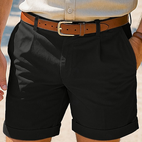  Herren Leinenshorts Schicke Shorts Sommershorts Strandshorts Plissee-Shorts Tasche Falten Gerader Schnitt Einfach Komfort Atmungsaktiv Knielang Outdoor Lässig Täglich Urlaub Mode Schwarz Weiß