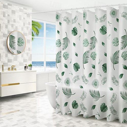 Duschvorhang Mit Grünen Eukalyptusblättern – Wasserdicht, Polyester, 183 X 213 Cm (mit Haken)