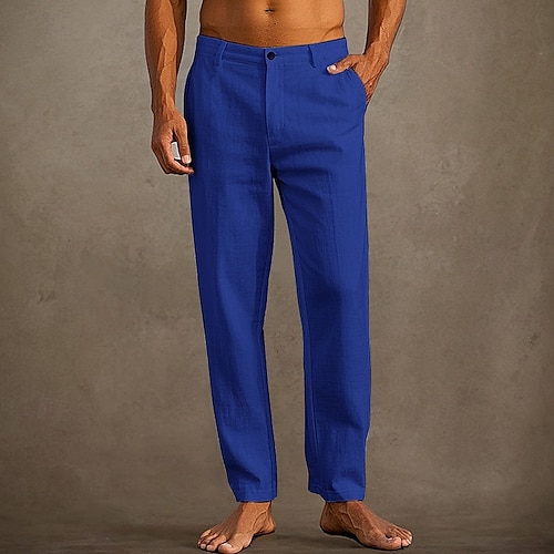  Homens Calças de linho Calças Calça verão Calças de praia Bolsos Tecido Conforto Respirável Férias Diário Feriado Havaiana Boho Preto Branco
