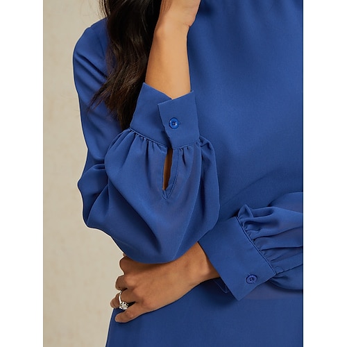  női esküvői vendég jumpsuit elegáns sötétkék hosszú áttetsző ujjú széles láb elegáns esti parti viselet kerek nyakkivágás tavasz nyár ősz
