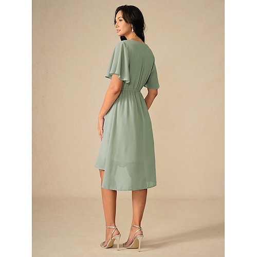 Robe de demoiselle d'honneur Robe Trapèze Femme Robe mi-longue Cuisse fendue robe demoiselle d honneur Soirée Cocktail Elégant Col V Manche Courte Standard Rose Claire Bleu Vert S M L XL XXL