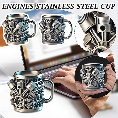  Engines Stainless Steel Mug, Creative Resin and Stainless Steel Coffee Cup, Unique Personality Drinkware, Stylish Whiskey Glass, Perfect Gift and Decorative Figurine for Home and Office