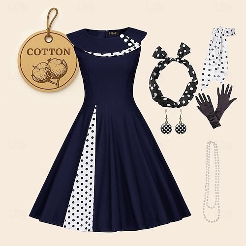 blue 50s swing dress Zapaka Women Light Blue 1950s Dress Polka Dots Spaghetti Straps Vintage Dress, Red / M