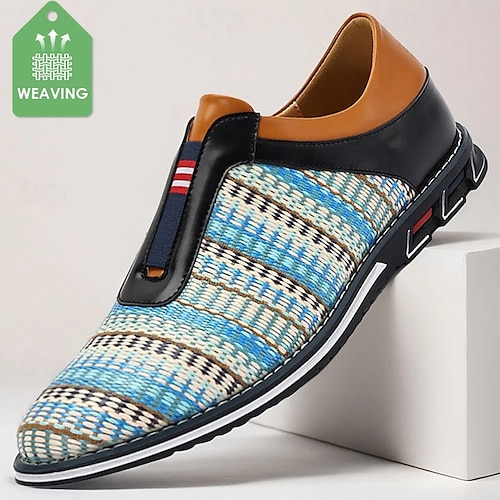 Baskets homme en similicuir tressé bleu nylon – Modèle confortable à enfiler avec détails en similicuir, idéal pour les sorties décontractées, le quotidien et les escapades de week-end