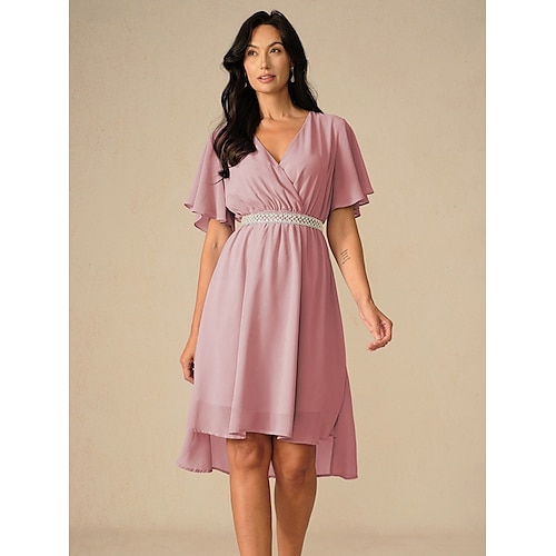  Robe de demoiselle d'honneur Robe Trapèze Femme Robe mi-longue Cuisse fendue robe demoiselle d honneur Soirée Cocktail Elégant Col V Manche Courte Standard Rose Claire Bleu Vert S M L XL XXL