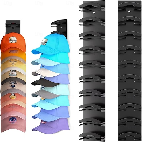  1 Pack Hat Organizer for Baseball Caps, Strong Adhesive Hat Rack for Wall, Multi-layer Hat Hooks Storage for 10 Hats, Hat Holder Hanger for Door, Bedroom, Closet