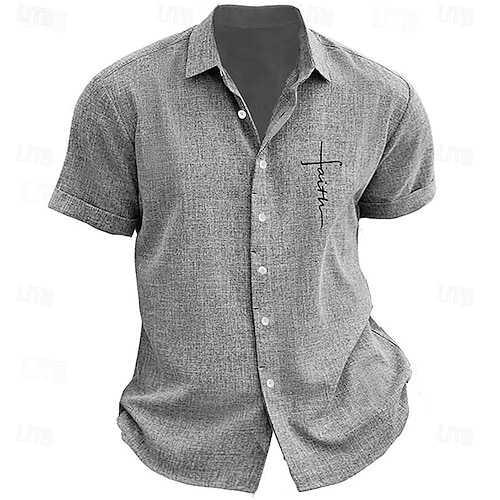  Herr Tro Knapp upp skjorta Tryckta skjortor Kortärmad Business Casual Gata Klä till Jobbet Utekväll Sommar Nedvikt Mönster Button-Down Marinblå Blå Purpur Grön Grå