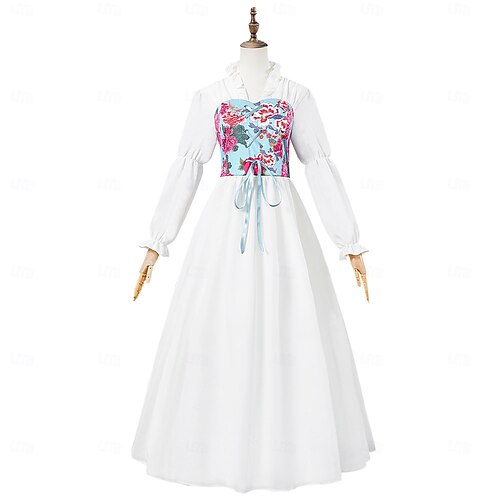 blue and pink floral midi dress Mythrojan Traditional Irish Celtic Dress