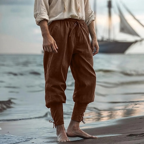  Per uomo Pantaloni di Lino Pantaloni Pantaloni Estivi Pantaloni da Spiaggia Tasca Elastico in vita Coulisse alla gamba Semplice Comodità Traspirante Lunghezza intera All'aperto Quotidiano Ferie