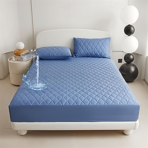 Housse de lit protectrice imperméable Queen Full King protège-matelas matelassé ajusté protecteur de lit bande élastique adaptée à toutes les saisons design embossé couverture 360° poche profonde