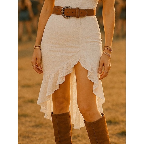  Vestido boho para mujer vestido occidental vestido midi vintage vestido deslizante vestido de un hombro vacaciones exterior salir ajuste delgado gráfico sin mangas tiras de espagueti blanco verano