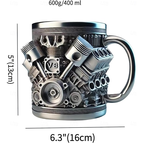  Engines Stainless Steel Mug, Creative Resin and Stainless Steel Coffee Cup, Unique Personality Drinkware, Stylish Whiskey Glass, Perfect Gift and Decorative Figurine for Home and Office