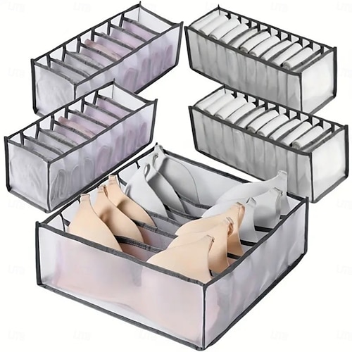  5 Pcs Underwear Drawer Organizer, Sock Bra Drawer Organizer Divider, Black Foldable Sock Underpants Organizer Drawer Divider, Storage Boxes for Clothes, Stockings, Ties & Bras