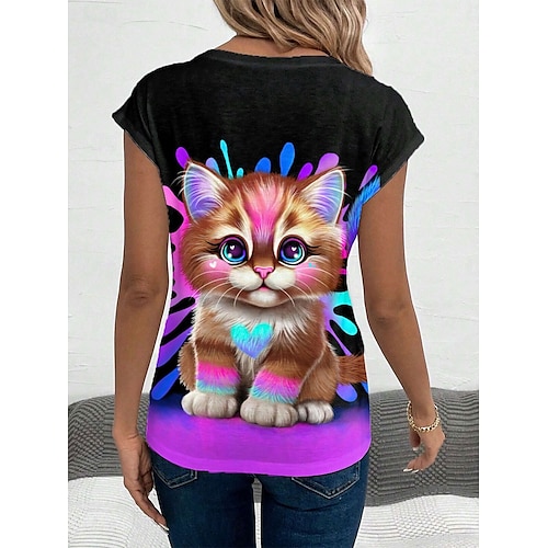  lil kitty by sheena pike dámská košilka tílko grafické zvíře vintage tropický stylový bez rukávů výstřih do V běžné topy denní dovolená černá léto jaro