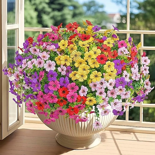  20 de pachete de flori artificiale pentru decorațiuni în aer liber flori de mătase false plante artificiale rezistente la UV margarete artificiale eucalipt pentru primăvară vară grădină curte verandă