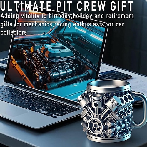  Engines Stainless Steel Mug, Creative Resin and Stainless Steel Coffee Cup, Unique Personality Drinkware, Stylish Whiskey Glass, Perfect Gift and Decorative Figurine for Home and Office