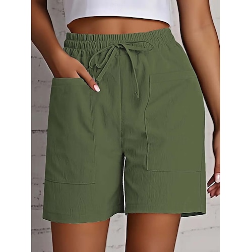 Women's Slacks Comfort Casual / Sporty Short High Waist Plain Drawstring Casual Daily carmine Apricot Black White Summer Regular Fit