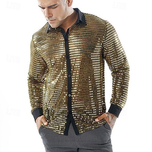 Homme Chemise Chemise de Bal Chemise Disco Argent Noir Dorée - Main Image