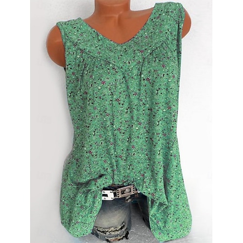  Femmes Débardeur caraco Fleuri Quotidien Occasionnel Sans manches Col en V Hauts Réguliers Quotidien Imprimé Noir Blanche Rose Claire Vert Été