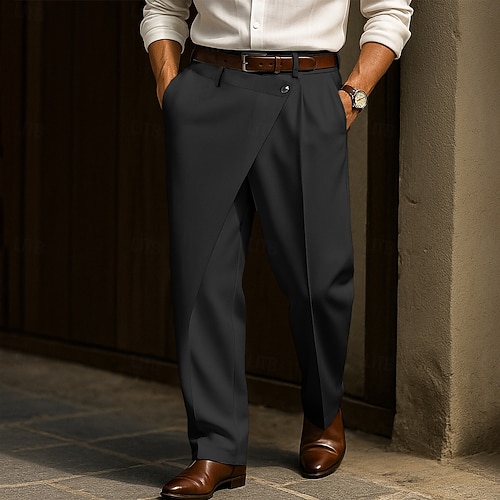 knee length dress pants Men's Trousers Pocket Layered Straight Leg Plain Comfort Soft Daily Outdoor Formal Elegant Fashion White Khaki Micro-elastic 2026 One_shoulder_dress