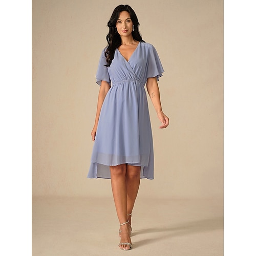  Robe de demoiselle d'honneur Robe Trapèze Femme Robe mi-longue Cuisse fendue robe demoiselle d honneur Soirée Cocktail Elégant Col V Manche Courte Standard Rose Claire Bleu Vert S M L XL XXL
