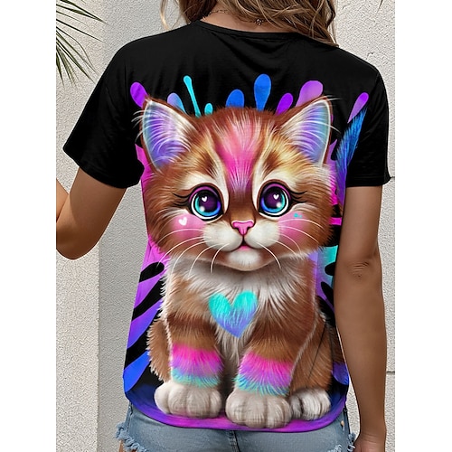  lil kitty by sheena pike dámské tričko ombre grafické zvíře vintage stylové ležérní krátký rukáv výstřih do V běžné topy denní tisk černá léto
