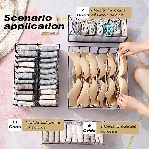  5 Pcs Underwear Drawer Organizer, Sock Bra Drawer Organizer Divider, Black Foldable Sock Underpants Organizer Drawer Divider, Storage Boxes for Clothes, Stockings, Ties & Bras