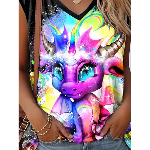  rainbow lil dragonz by sheena pike dame camisole tank top ombre graphic animal stilig casual ermeløs v-hals vanlige topper daglig trykk svart sommer vår