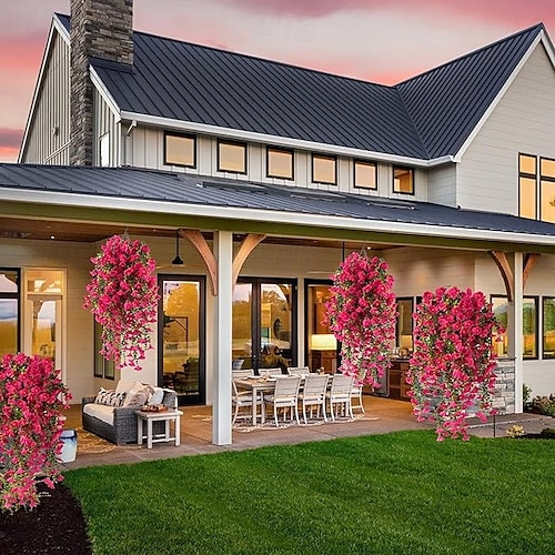  5 fiori artificiali di ipomea appesi per esterni, petunie finte resistenti ai raggi UV, realistici fiori di seta finta, ipomea di eucalipto, per interni ed esterni, fioriere, verande, patii, decorazioni per la casa.