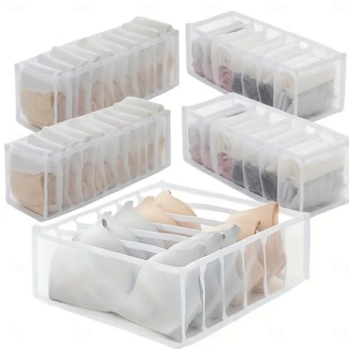  5 Pcs Underwear Drawer Organizer, Sock Bra Drawer Organizer Divider, Black Foldable Sock Underpants Organizer Drawer Divider, Storage Boxes for Clothes, Stockings, Ties & Bras