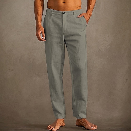  Homens Calças de linho Calças Calça verão Calças de praia Bolsos Tecido Conforto Respirável Férias Diário Feriado Havaiana Boho Preto Branco