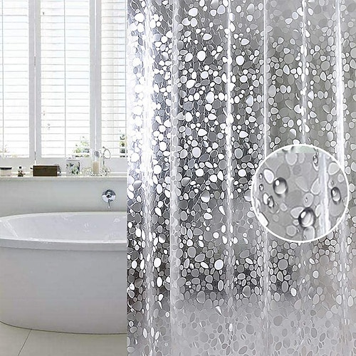 Tenda da Doccia in PVC Impermeabile 180cm*180cm(70"*70") Trasparente con Sassi a Vista Pesante con 12 Occhielli Ganci in Plastica per Bagno