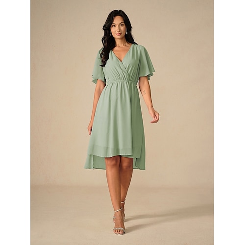  Robe de demoiselle d'honneur Robe Trapèze Femme Robe mi-longue Cuisse fendue robe demoiselle d honneur Soirée Cocktail Elégant Col V Manche Courte Standard Rose Claire Bleu Vert S M L XL XXL