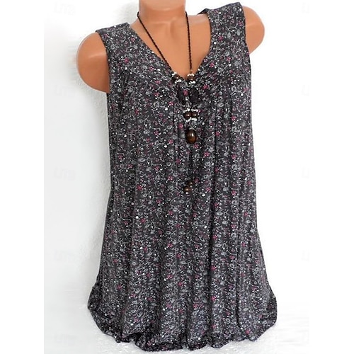  Femmes Débardeur caraco Fleuri Quotidien Occasionnel Sans manches Col en V Hauts Réguliers Quotidien Imprimé Noir Blanche Rose Claire Vert Été