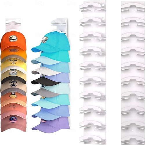  1 Pack Hat Organizer for Baseball Caps, Strong Adhesive Hat Rack for Wall, Multi-layer Hat Hooks Storage for 10 Hats, Hat Holder Hanger for Door, Bedroom, Closet