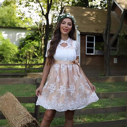 Women's Oktoberfest Dirndl Dress Bavarian Wiesn Lace Detail Beer Festival  Apron Vintage Traditional Dress 2026 - kr.459