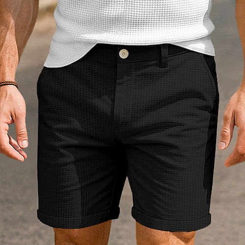  Herren Waffel-Shorts Shorts Schicke Shorts Strandshorts Tasche Elastischer Bund Gerader Schnitt Einfach Komfort Weich Knielang Outdoor Büro Geschäft Urlaub Mode Schwarz Weiß