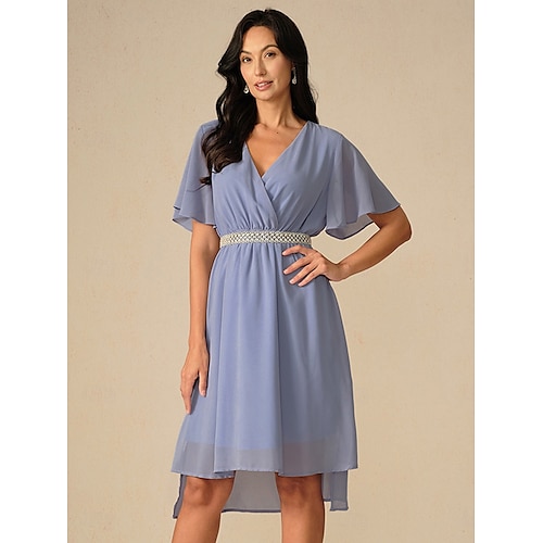  Robe de demoiselle d'honneur Robe Trapèze Femme Robe mi-longue Cuisse fendue robe demoiselle d honneur Soirée Cocktail Elégant Col V Manche Courte Standard Rose Claire Bleu Vert S M L XL XXL