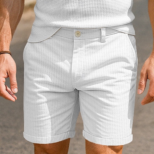  Herren Waffel-Shorts Shorts Schicke Shorts Strandshorts Tasche Elastischer Bund Gerader Schnitt Einfach Komfort Weich Knielang Outdoor Büro Geschäft Urlaub Mode Schwarz Weiß