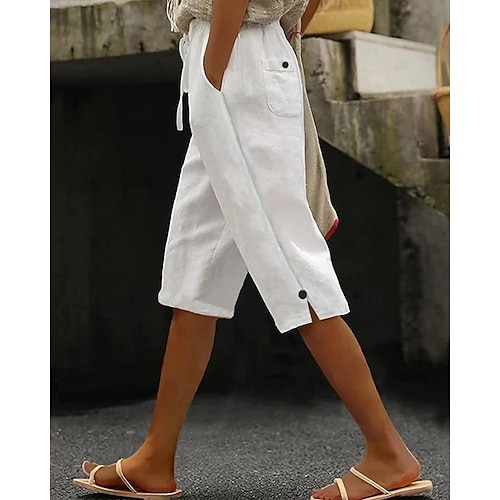 Femmes Pantalon capri Slacks Occasionnel Longueur mollet Naturel Uni Avec Poches Conception à cordon élastique Confortable Extérieur Extérieur Sortir Rouge orangé Blanche Rose Bleu Été Coupe régulière
