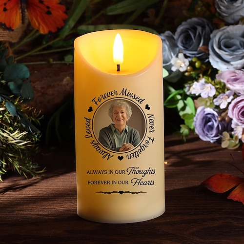  személyre szabott emlékmű LED gyertya egyedi fényképes szimpátia ajándékok szeretteink elvesztésére, elegáns emléklámpa otthoni hálószoba dekorációhoz, tisztelgés az elhunyt szeretteink előtt