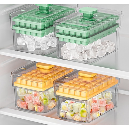 vaschetta per cubetti di ghiaccio con coperchio &contenitore, stampo per cubetti di ghiaccio per congelatore, per preparare il ghiaccio per cocktail di whisky, tè, caffè (2 vassoi, contenitore,