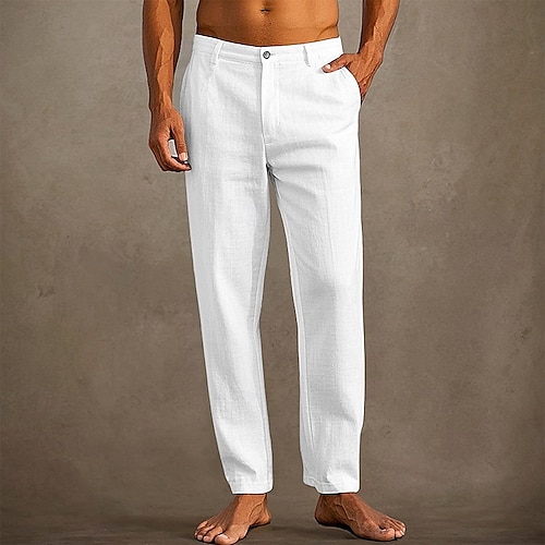  Homens Calças de linho Calças Calça verão Calças de praia Bolsos Tecido Conforto Respirável Férias Diário Feriado Havaiana Boho Preto Branco