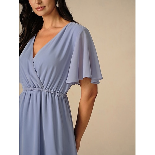  Robe de demoiselle d'honneur Robe Trapèze Femme Robe mi-longue Cuisse fendue robe demoiselle d honneur Soirée Cocktail Elégant Col V Manche Courte Standard Rose Claire Bleu Vert S M L XL XXL