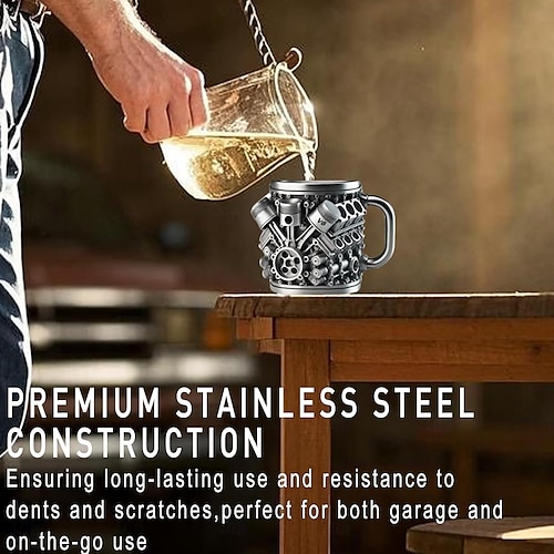 Engines Stainless Steel Mug, Creative Resin and Stainless Steel Coffee Cup, Unique Personality Drinkware, Stylish Whiskey Glass, Perfect Gift and Decorative Figurine for Home and Office